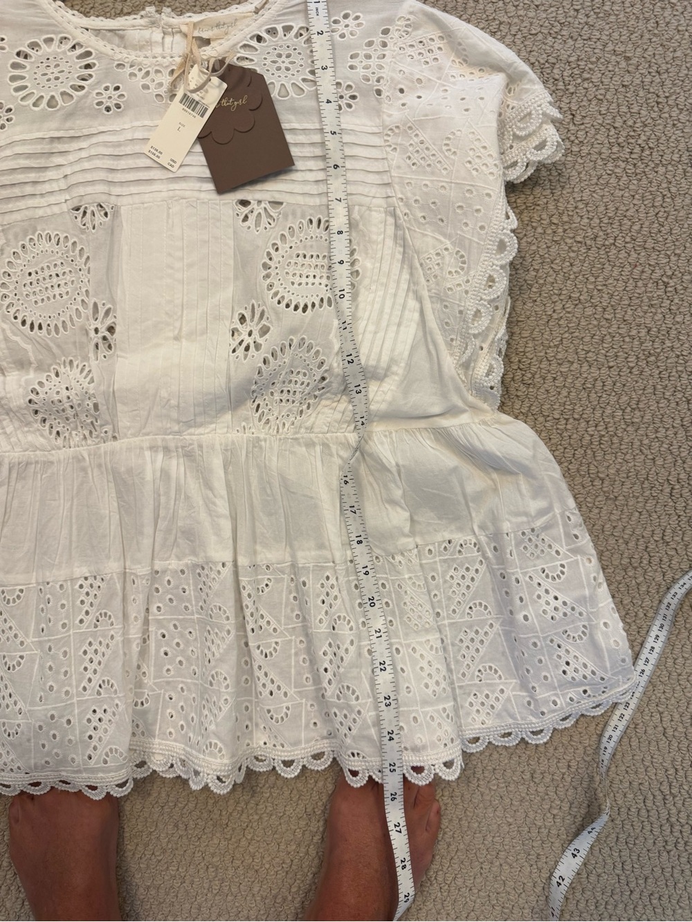 Anthropologie White Eyelet Peplum Top - Picture 6 of 6